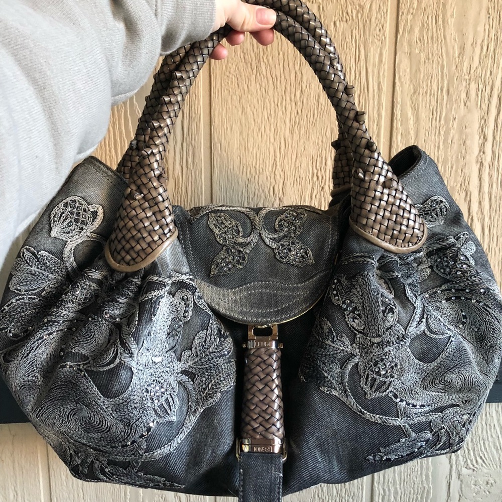 Fendi Denim Squirrel Embroidered Spy Bag